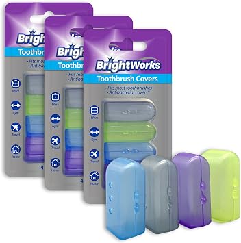 BrightWorks Toothbrush Cover Protectors for Travel, Purse, Backpack, and Home. 4 Count Pack of 3 [12 Covers Total]