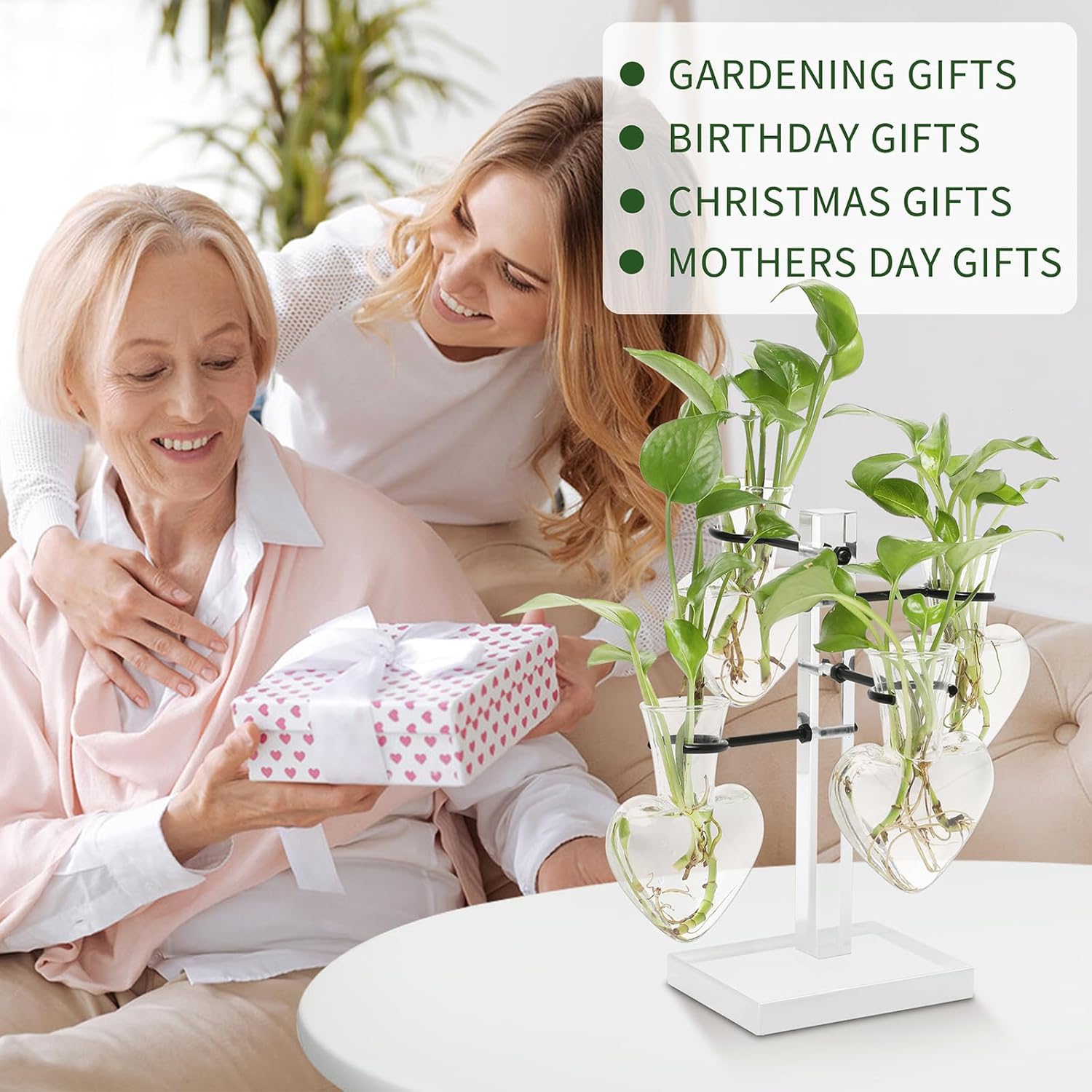 Clear Plants Propagation Stations Terrarium Kit Birthday Gift for Women for Indoor Home Office Decor Acrylic Plant Accessories - 4 Love Hear Vase