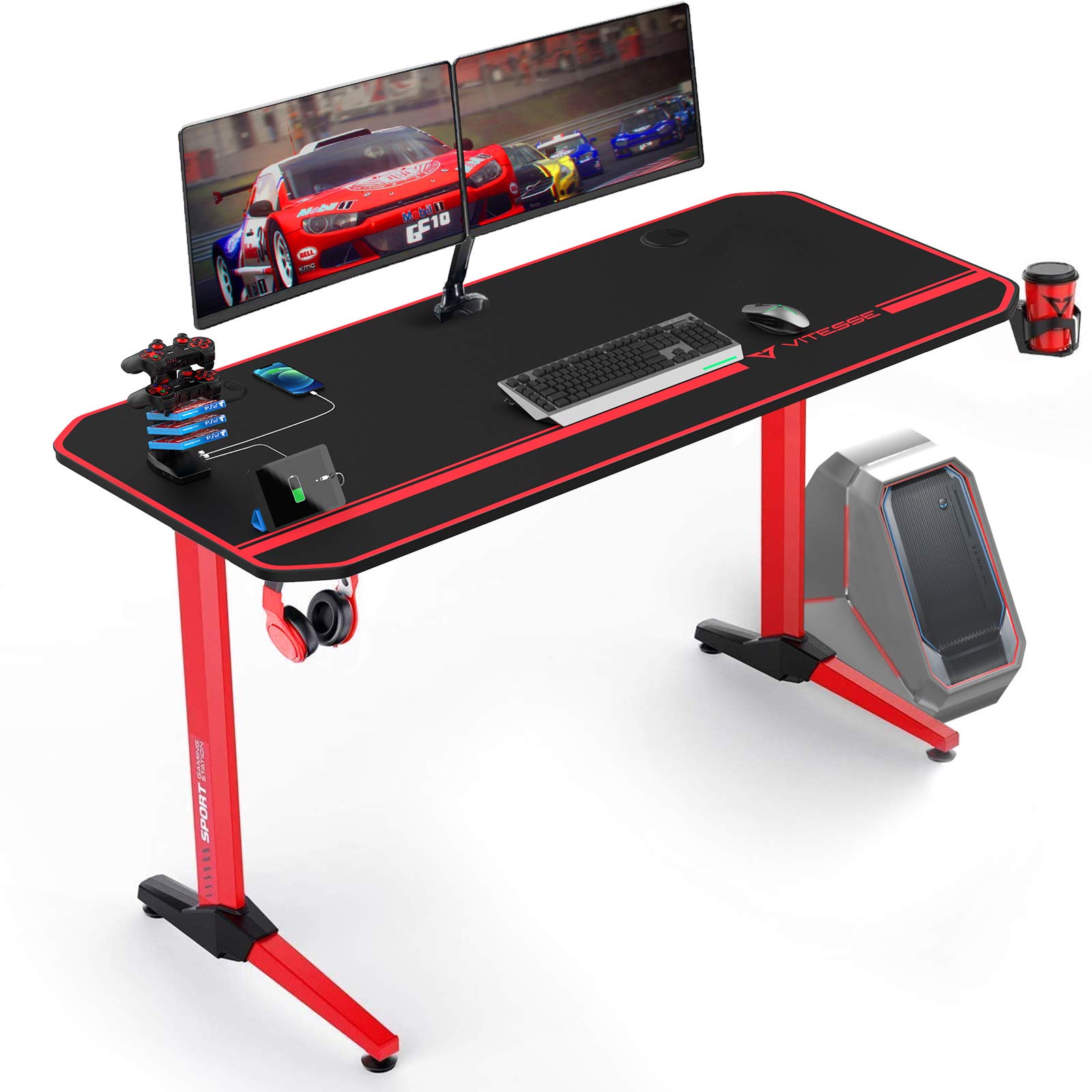 Gaming Handle Rack Buy VITESSE Ergonomic Gaming Desk 55 Inch, T Shaped Office PC Computer ...
