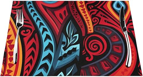 Miniatura 7 de 6 PCS PVC Placemats Set Place Mats Abstract Tribal Pattern Non-Slip Weave Place Mats 12" x 18" Farmhouse Durable Table Mat Set for Family Dinners