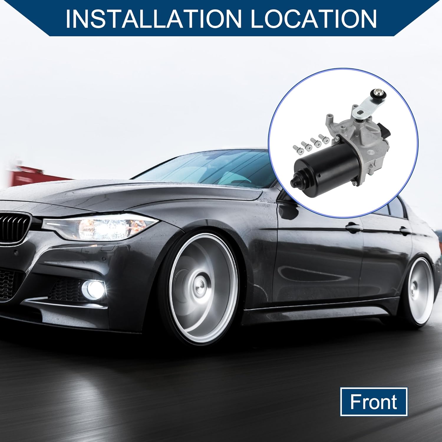 No.61617161711 Front Windshield Wiper Motor for BMW 328i 328xi 335D 335i 335is 335xi M3 for BMW 3 Series E90 E91 E92 / 4 Pin Wiper Motor Replacement