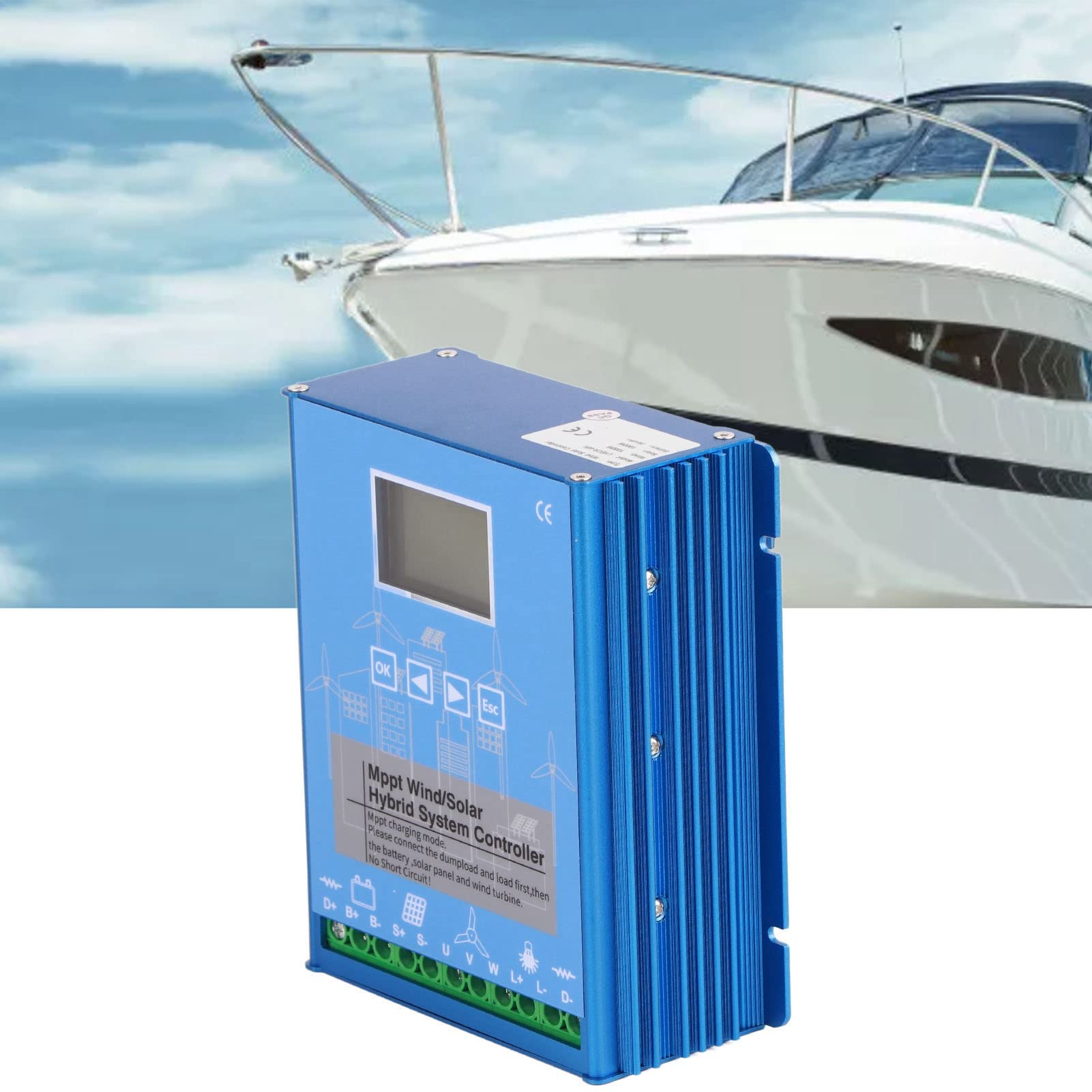 TOPINCN Controlador Híbrido Eólico Solar MPPT, Controlador de Carga de Energía Eficiente para Uso Doméstico, Aleación de Aluminio 24V 48V con Pantalla LCD