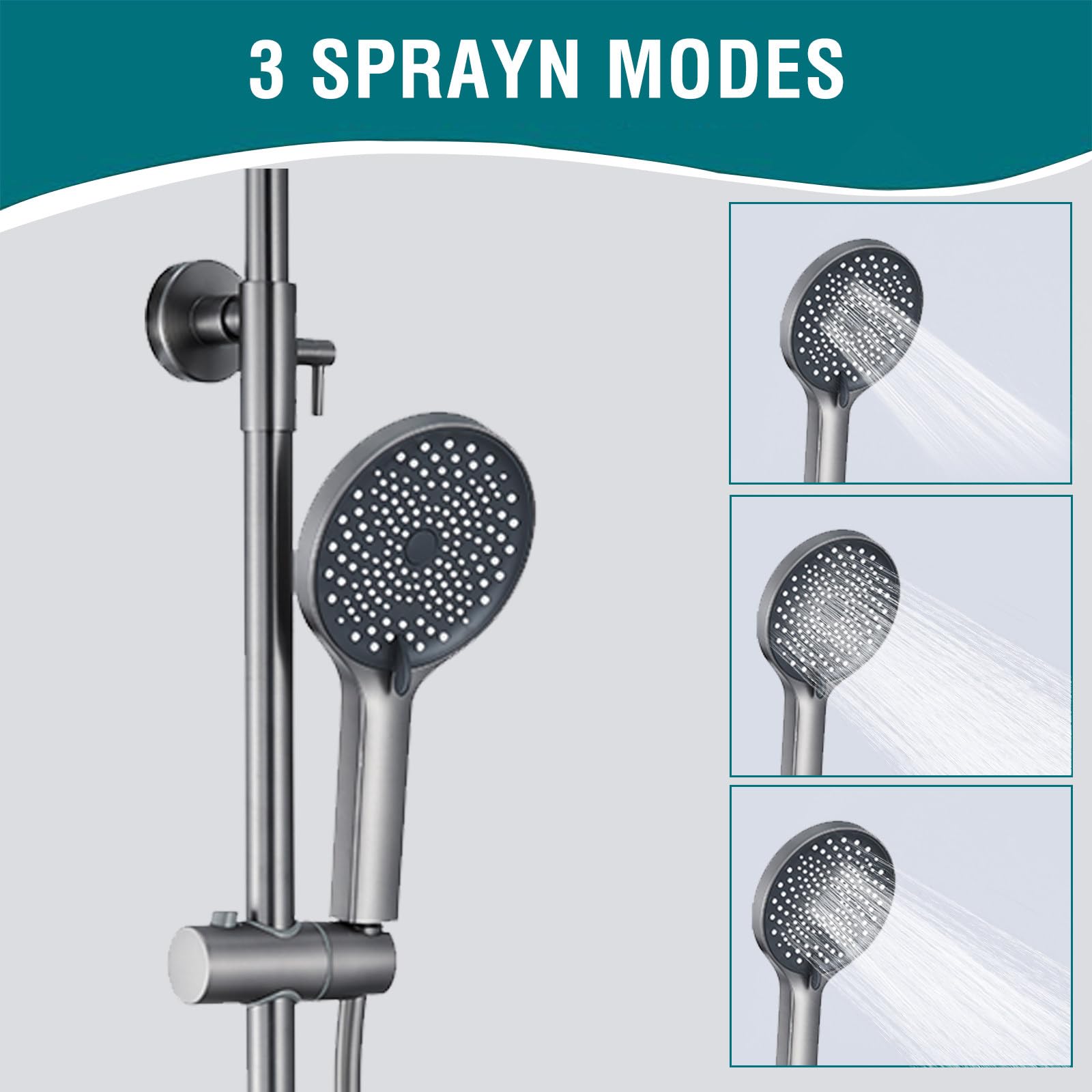 Colonne de Douche Thermostatique, Système de Douche avec Douchette à 3 Modes, Ensemble de Douche avec Flexible 150cm PVC, Sortie d'eau Inférieure Caché, Hauteur et Angle réglables Kit Douche