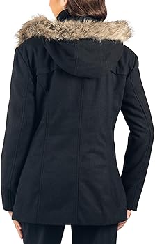 Amazon.com: Alpine Swiss Duffy Womens Black Wool Coat Fur Trim