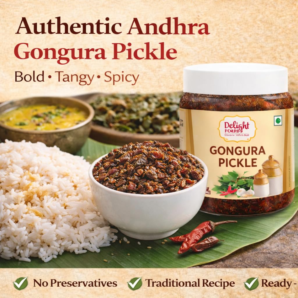 Delight Foods Gongura Pickle 250g | Andhra Special Gongura Pachadi | Spicy Sorrel Leaves Achar | Traditional Homemade Recipe Uppinkai, Nilva pachadi | NO PRESERVATIVES