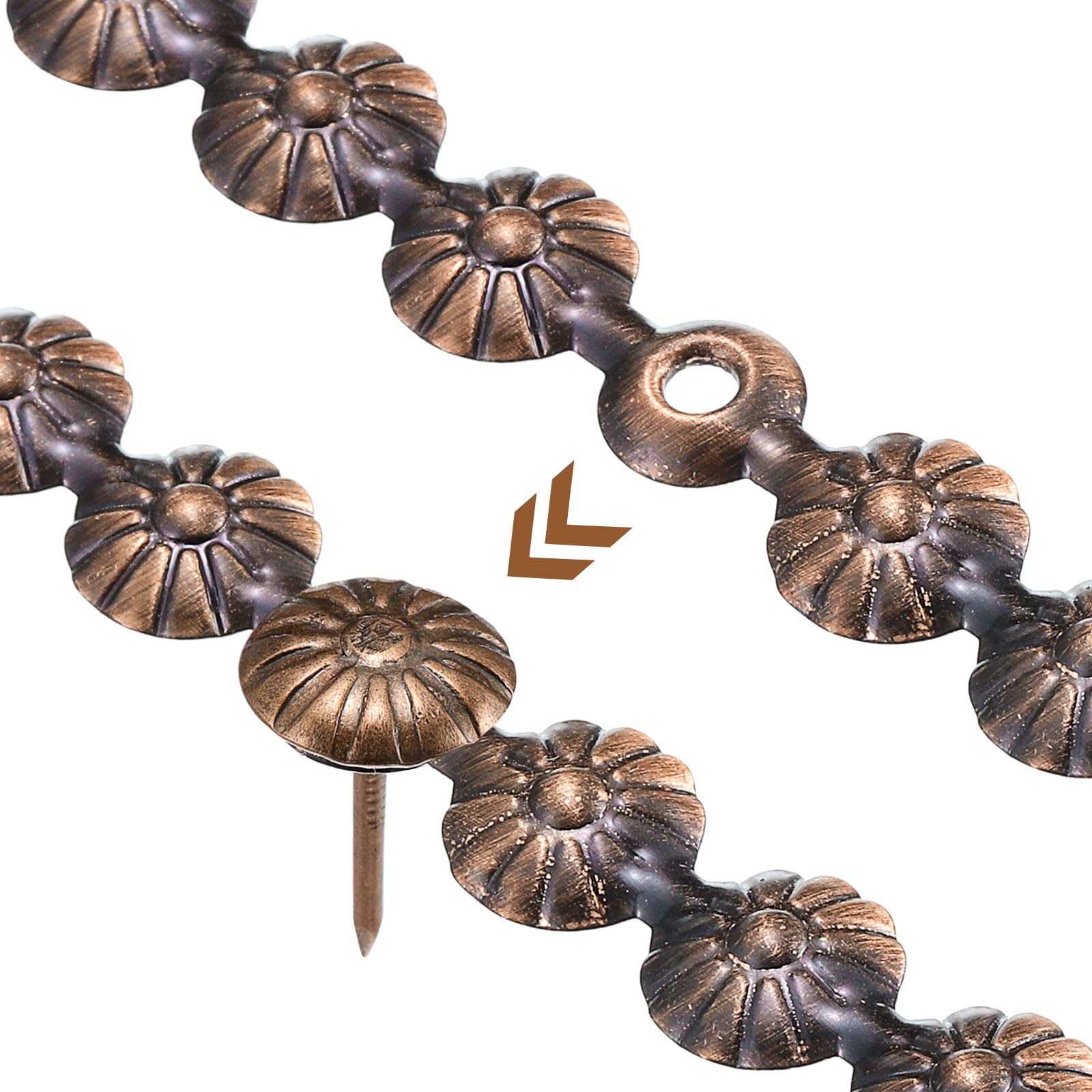 QUARKZMAN 5pz Tappezzeria Chiodi Strisce, 1Metro Fiore Decorativo Chiodo Rifiniture per Divano Testata Sedia Mobili con Tappezzeria Chiodi (11mm Rame)