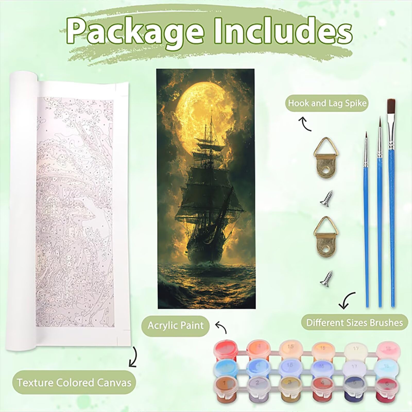 Malen Nach Zahlen 50x150cm Leinwand Mond Malen Nach Zahlen Erwachsene mit Ohne Rahmen, DIY Kreativ Set für Erwachsene mit Pinseln und Acrylfarbe, Zimmer Deko Segelboot Landschaft Geschenk, P0M-467