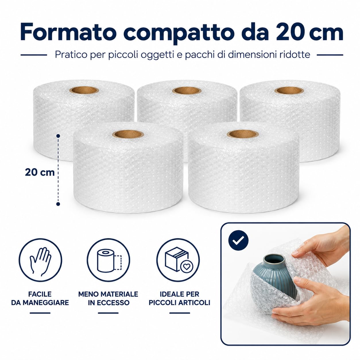 All4All Pluriball per Imballaggio – 5 Rotoli da 20 cm x 100 m, Totale 100 m², Protezione Antiurto per Spedizioni, Traslochi e Oggetti Fragili