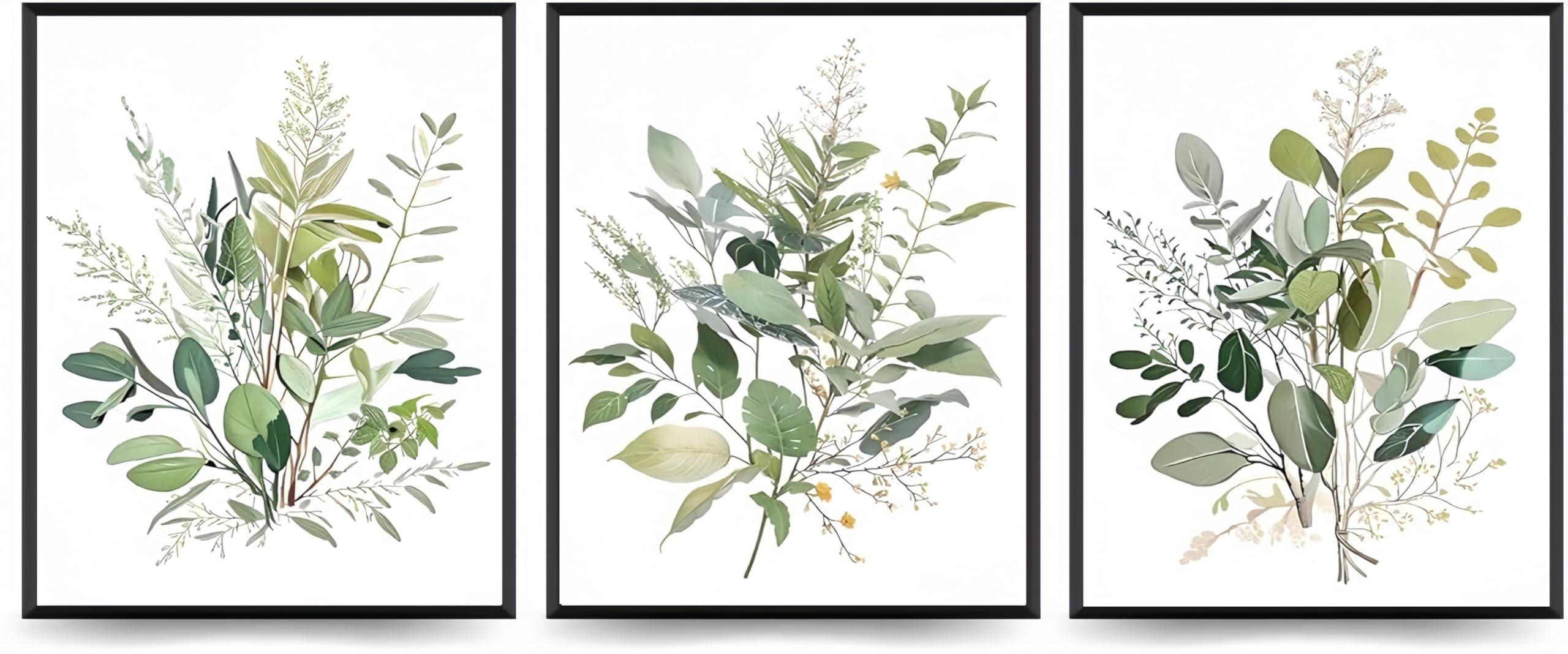 Linilioart Sage Green, Eucalyptus Tones Botanical Plant Canvas Wall Art, Set Of 3 Bathroom Wall Decor Canvas Prints Sage Green Eucalyptus Leaf Prints For Office, Unframed (20X25cm)