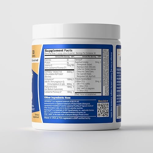 Miniatura 6 de QUINIX Collagen Fusion+ 7 en 1  Péptidos de colágeno VERISOL, Immunolin IgG, vitamina C, ácido hialurónico, Dermaval y probióticos  Piel, cabello y