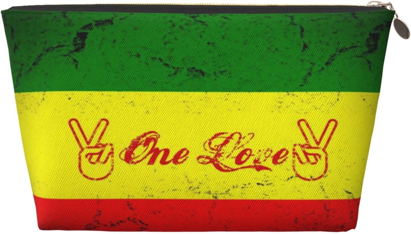 Reggae Music Rasta One Love Leather Makeup Bag For Women, Portable Travel Toiletry Bag，Cosmetic Bags, Toiletries, Aesthetic Accessories Storage Bag
