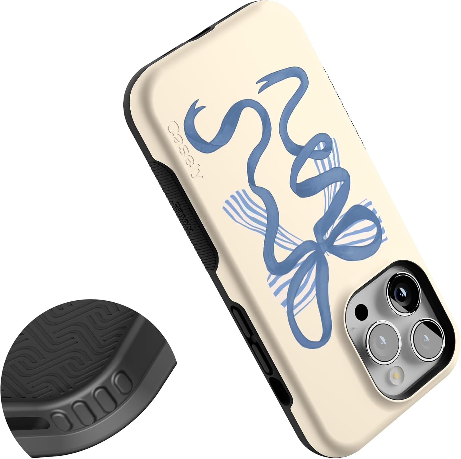 Casely iPhone 14 Pro Case | Heartstrings | Blue Bow | Bold Protective Design | Compatible with MagSafe