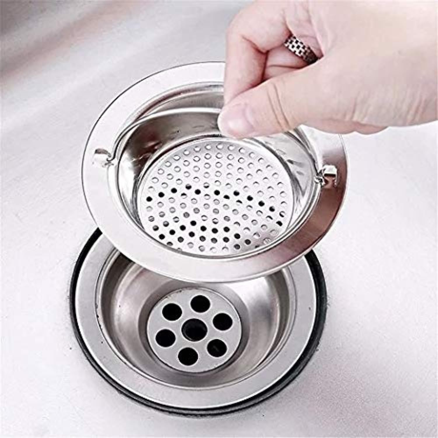 Giffy 11cm with 2mm Dia Holes, Stainless Steel Sink Strainer with Handle, Kitchen Drain Basin Basket Filter Stopper, Silver, for Home Office Hotel 1 - Piece 2