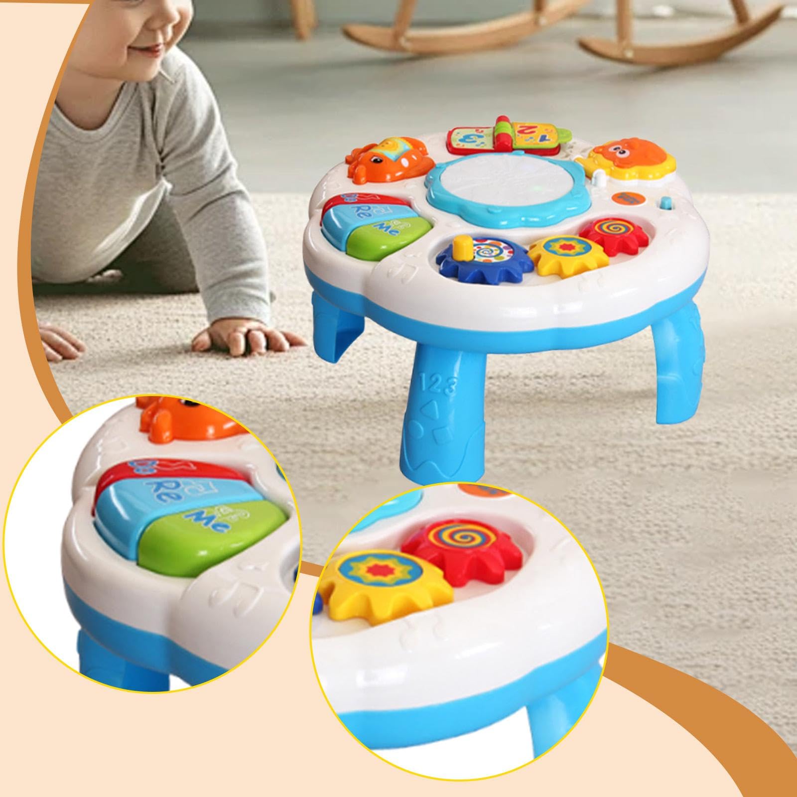 Mesa de Aprendizaje Musical Interactiva con Efectos Luminosos Y Canciones para Estimulación Sensorial en Bebés Apto para Uso en Casa O Guardería, Blanco