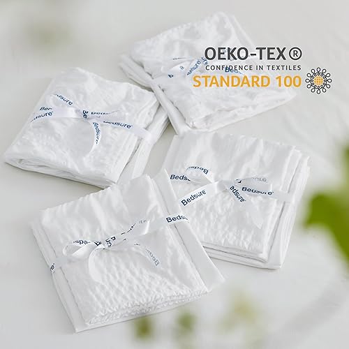 Miniatura 7 de Bedsure Bed in a Bag - Juego de edredón de tamaño matrimonial de 7 piezas a rayas, edredón alternativo de plumón suave y ligero, juego de cama