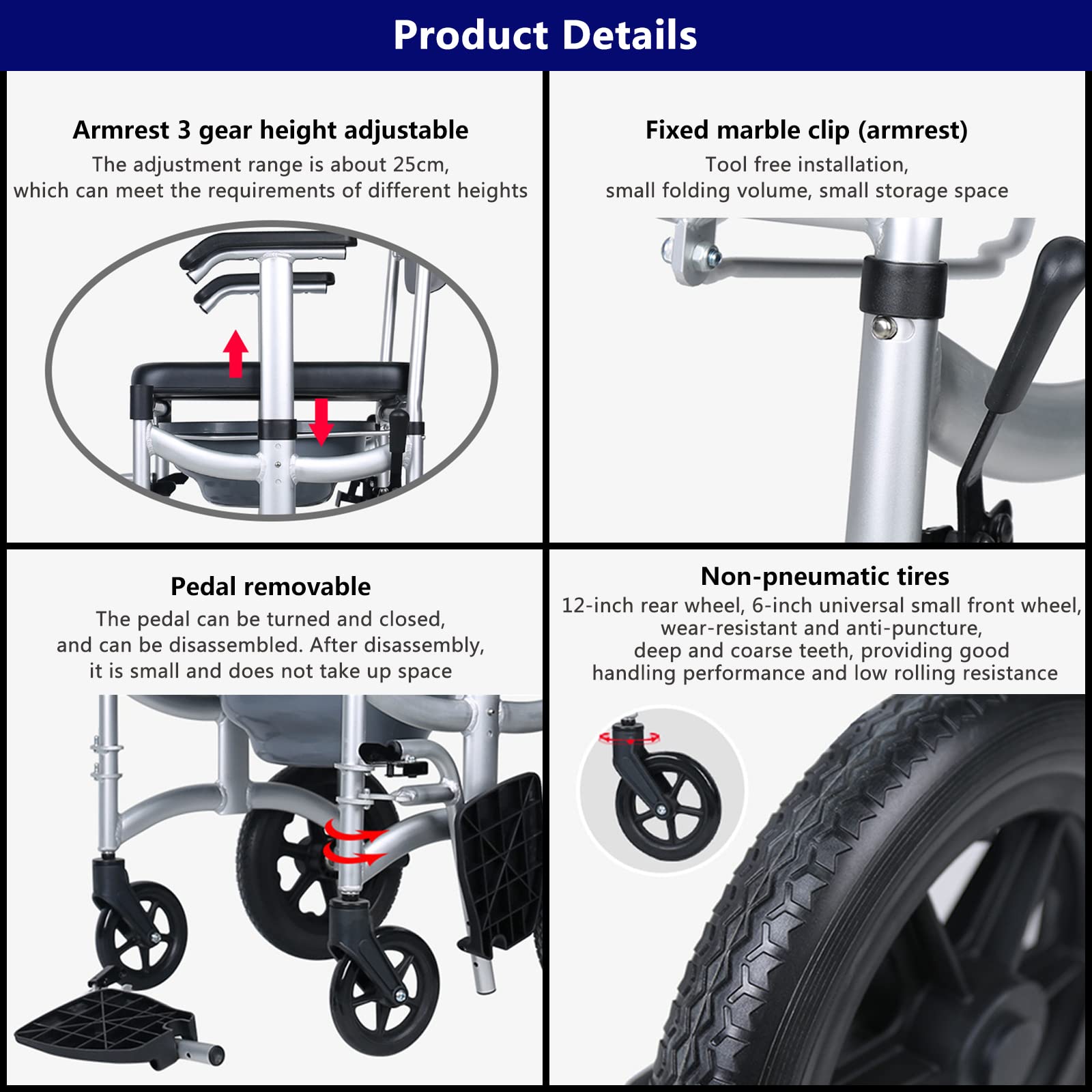 Silla de Ruedas de Transporte, Silla de Ruedas Manual Multifuncional, portátil y Plegable con aleación de magnesio, 18.7lbs,Black