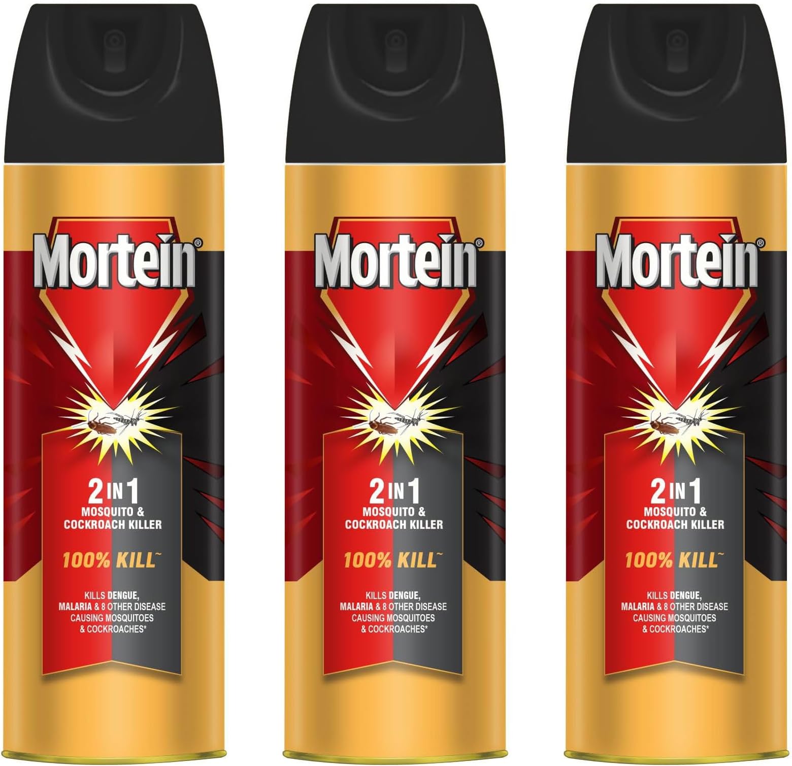 Mortein 200 ml - 2 in 1 Mosquito Killer & Cockroach Killer Spray | All Insect Killer | Lemon Fragrance | 100% Kill Guarantee | Mosquito Repellent, Mosquito Spray Aerosol (Pack of 3)
