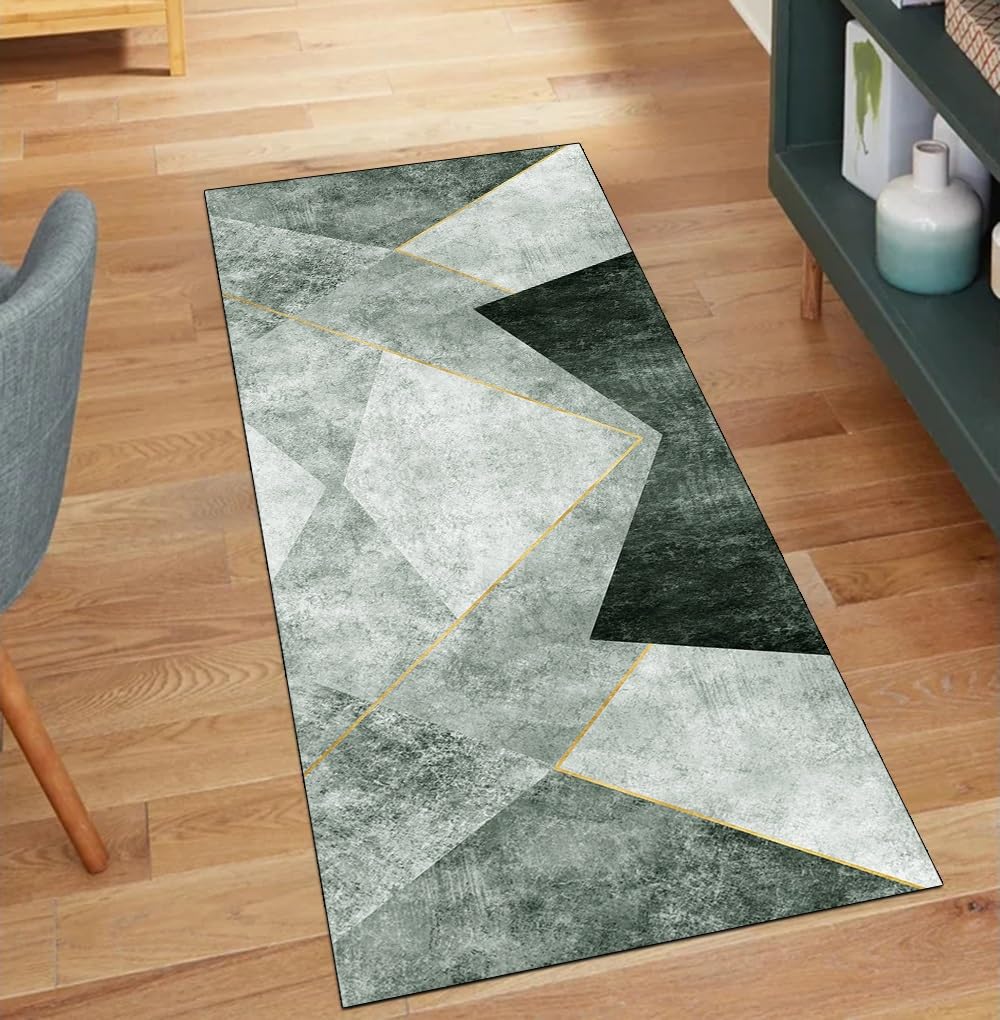 Tapis de couloir lavable et grand tapis vert foncé 90 x 250 cm