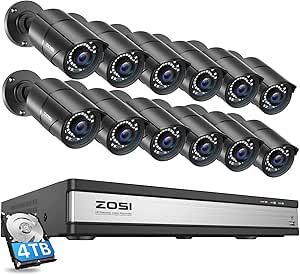 ZOSI H.265+ 4K 16CH PoE Security Camera System, 12 X Wired 5MP (3K) Bullet PoE IP Cameras Outdoor Indoor, 16CH NVR with 4TB HDD for 24/7 Recording, 120ft Night Vision, Motion Detection, Remote Access asin的图片