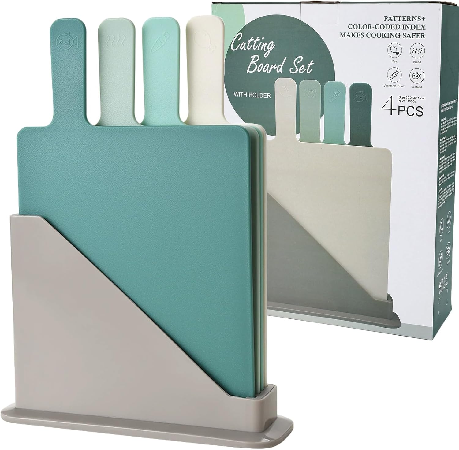 Plastic Cutting Boards For Kitchen, 4-Pieces Cutting Board With Food Icons And Storage Stand, Easy Grip Handle, Professional Chopping Board Set For Meat, Veggies, Fruits(12.9″X 9.4″ X 3.1″) Plastic Cutting Boards For Kitchen, 4-Pieces Cutting Board With Food Icons And Storage Stand, Easy Grip Handle, Professional Chopping Board Set For Meat, Veggies, Fruits(12.9″X 9.4″ X 3.1″)