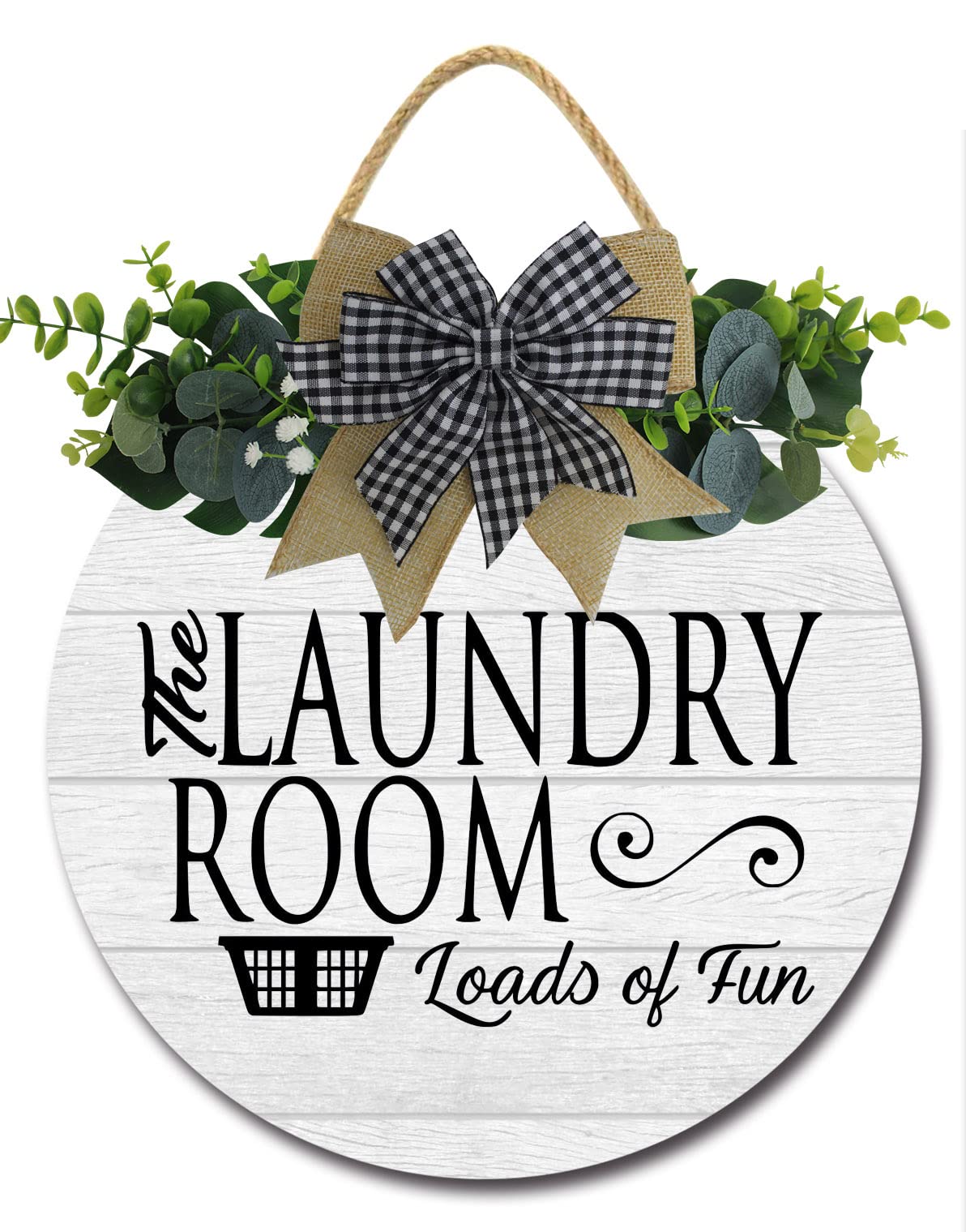Sokomurg Laundry Room Sign Rustic Wooden Plaque Wreaths for Wall Door Funny Decor Vintage Hanging Sign for Laundry Room Wash House Farmhouse, 12IN