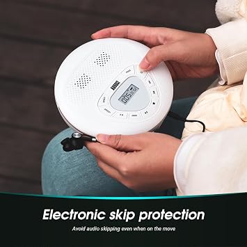 Portable CD Player with Rechargeable Battery - August SE10 - Dual Stereo Speakers, Anti-Skip Protection, Aux Out & MP3 Player, CD & MicroSD, for Home & Car Use - LED Display - Adults or Kids