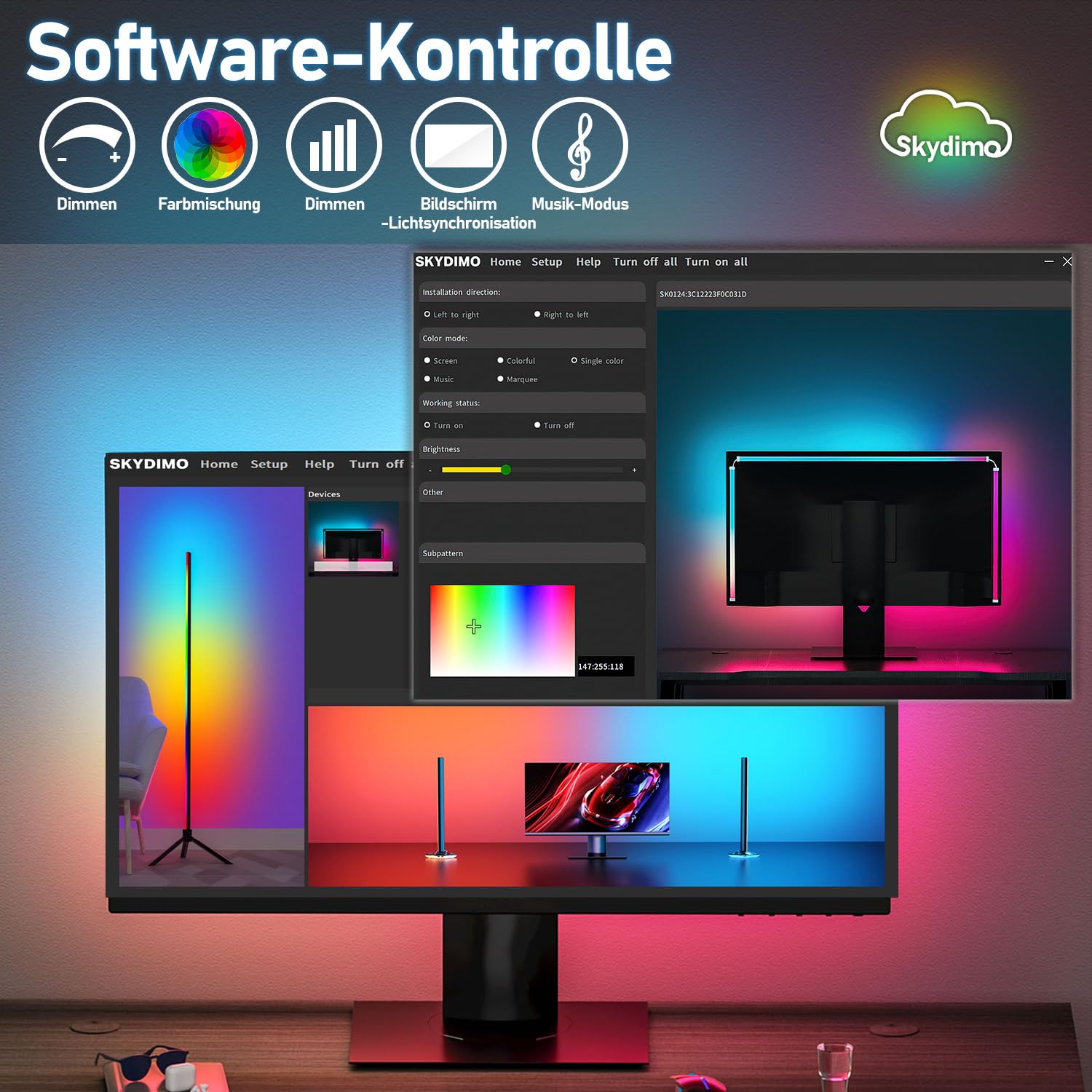 Neon LED Strip RGBIC PC Monitor Hintergrundbeleuchtung,USB LED Streifen für 32 Zoll PC,Led Strip mit SKYDIMO App-Steuerung,Sync für Musik,Filme,Spiele,2 Stück[Energieklasse F]