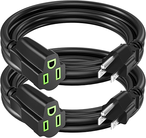 Miniatura 8 de Cable de extensión de alimentación de 2 pies24 pulgadas (paquete de 5), cable de extensión eléctrico corto de 3 clavijas, salida única, resistente,