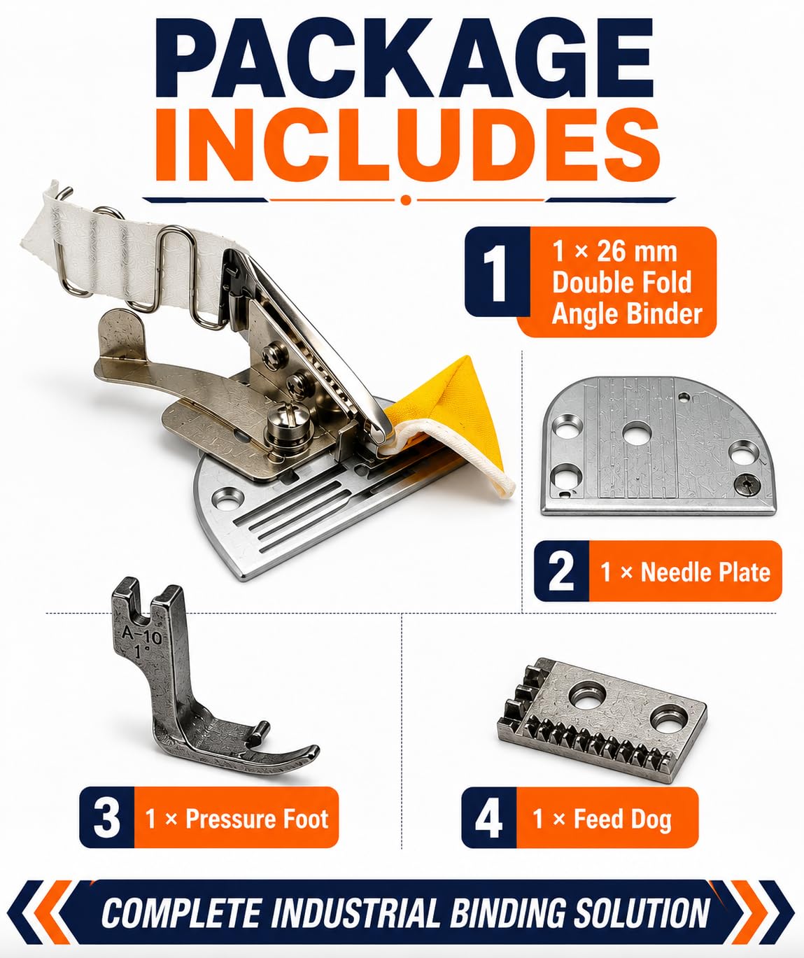 Zenith Steel 26 mm Double Fold Angle Binder A10 for Industrial Sewing Machine Folder Set (Includes Fold Angle Binder, Needle Plate, Pressure Foot, Feed Dog) — Amazon image 8