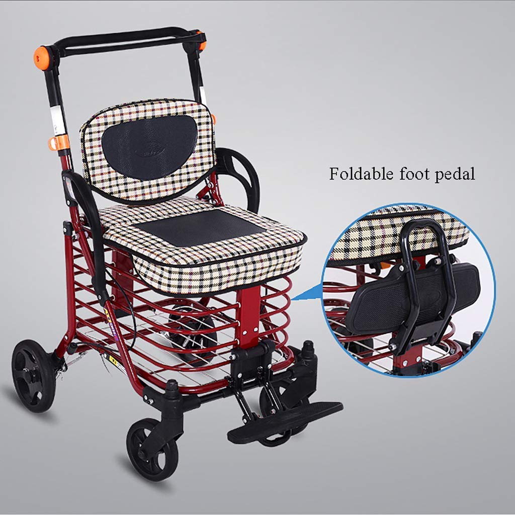 Andador, carrito de compras para personas mayores/Cochecito plegable de hierro forjado/Andador con freno + pedales plegables/Carrito de compras portátil de cuatro ruedas Es muy amable de tu parte