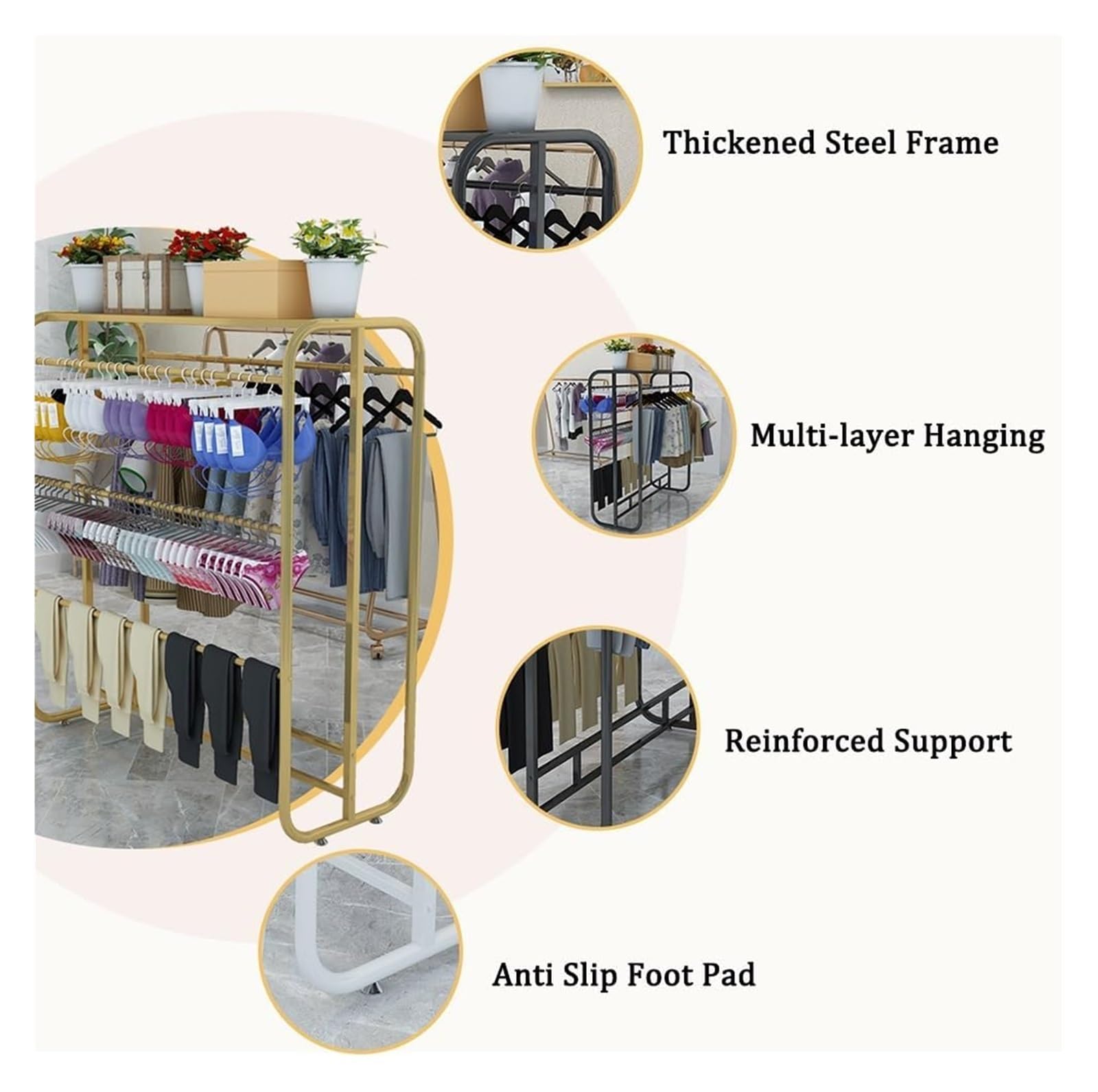 Appendiabiti, espositore per Indumenti Intimi, scaffale espositivo per Negozio di Lingerie in Ferro, Ripiani di stoccaggio bifacciali in Metallo per Negozi di Abbigliamento per Centri commer