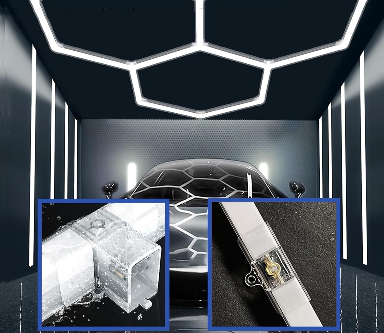Systèmes d'éclairage LED nid d'abeille, éclairages hexagonaux ultra-lumineux à monter soi-même, tubes lumineux pour garage, plafonnier LED hexagonal pour garage 6500 K 14 HEX