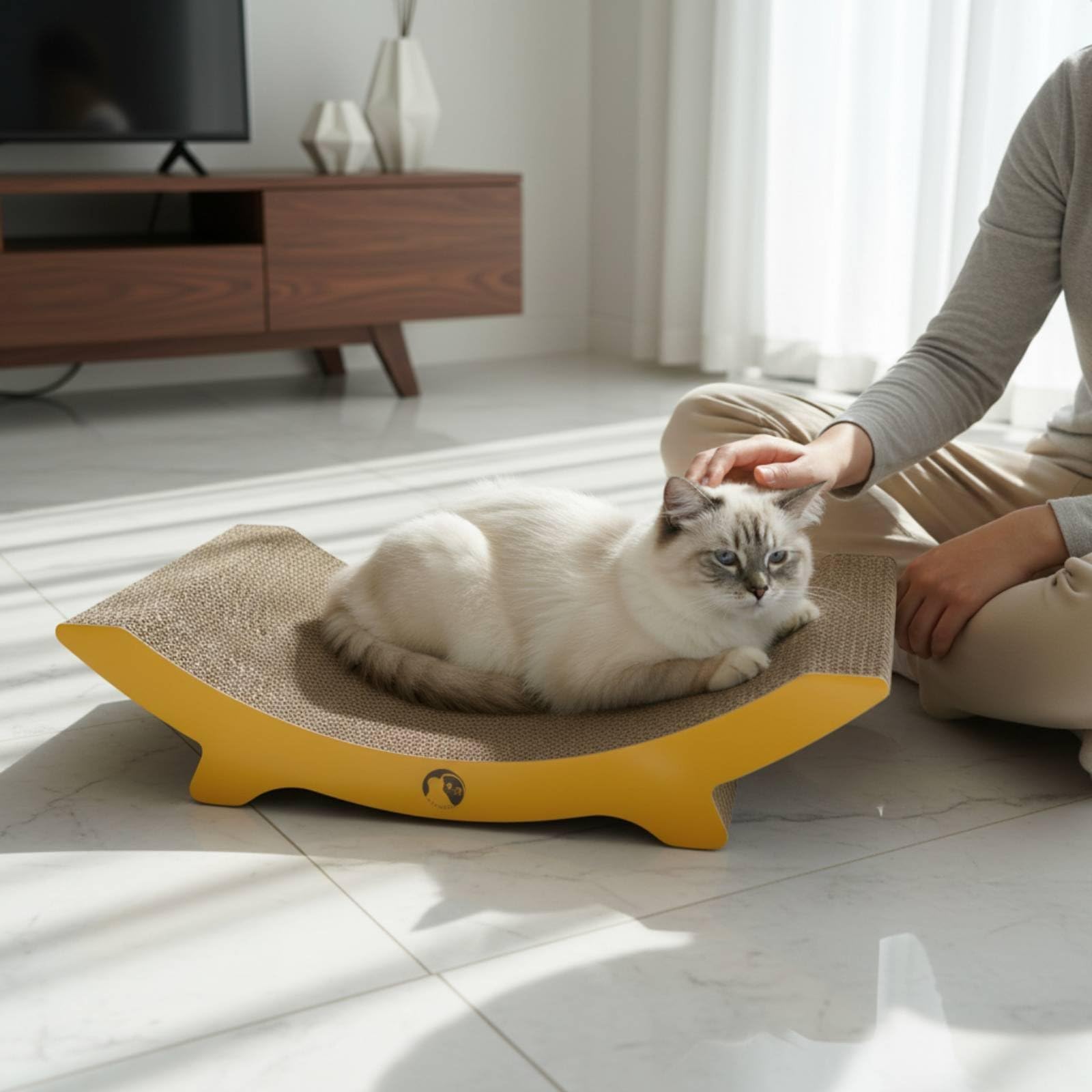 Griffoir pour Chat Planche Lounger Lit Jouet en Carton Ondulé Grade C Texture Ferme pour Limage Naturelle des Griffes Courbe Sourire pour Confort