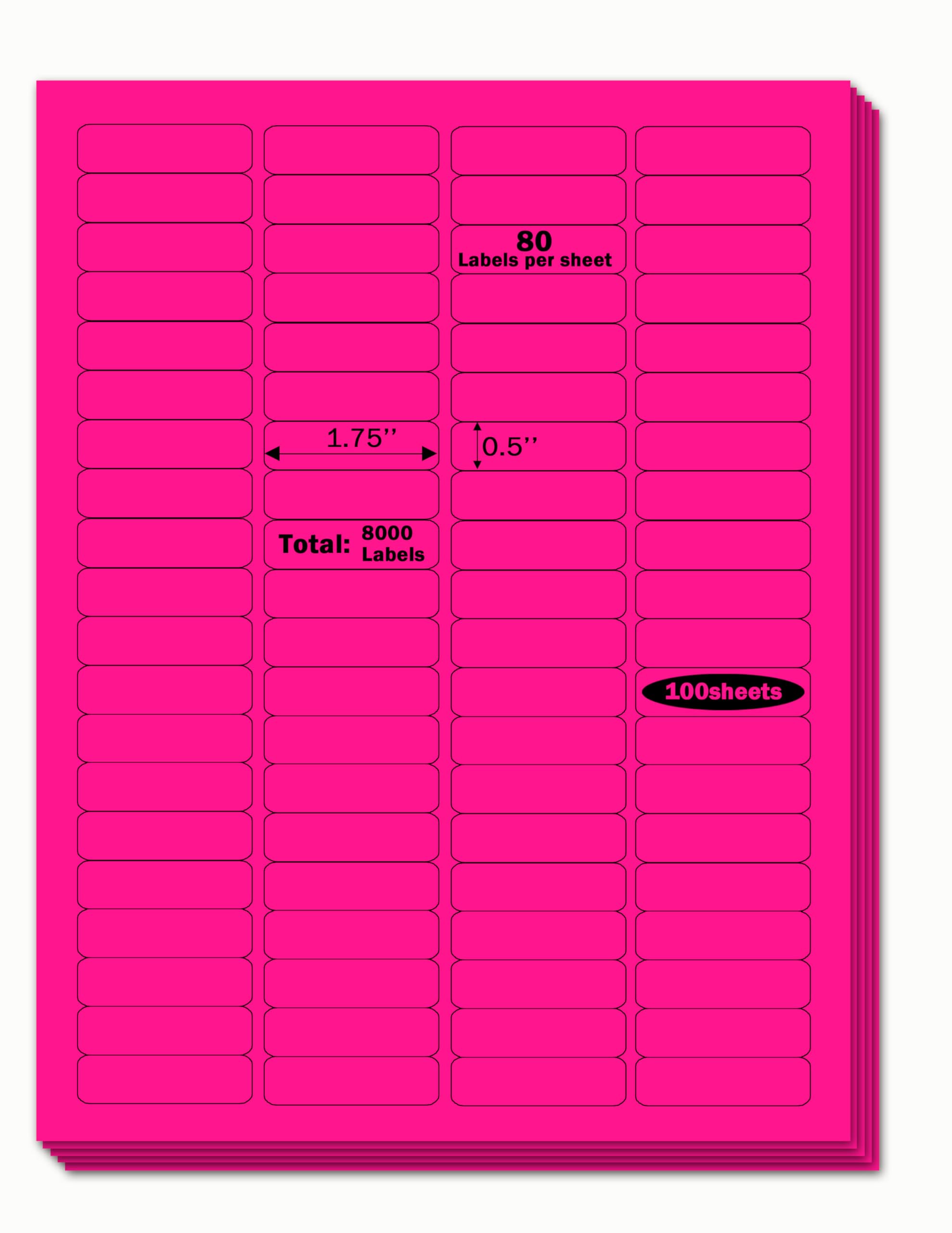 Etiquetas adhesivas de dirección de envío de color rosa de 0.5 x 1.75 pulgadas, para impresora de inyección de tinta y láser, etiquetas autoadhesivas para correo, etiquetas para escribir, 8.5 x