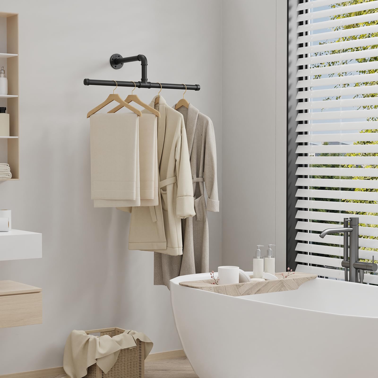 YheenLf Porte Manteau Mural Tringle, Penderie Murale 150cm, Barre Dressing Industriel, Portant Pour Salon, Chambre, Gain De Place, Montage Facile, Robuste Et Durable, Beige