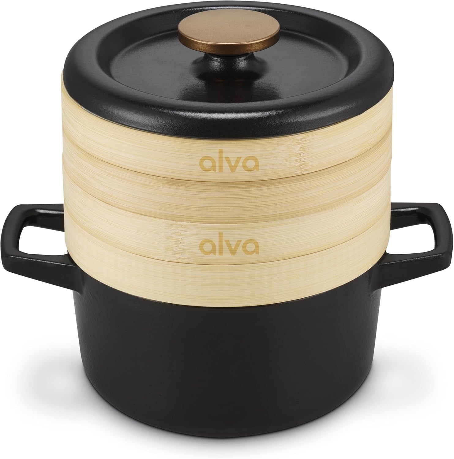 Alva Nori 2.5QT Enameled Cast Iron Dutch Oven Cocotte with Steamers – Includes 2 Steam Inserts – No PTFE, PFOA, PFAS, Oven & Induction Safe, No Seasoning Needed, Easy to Clean, Durable 3-Layer Enamel
