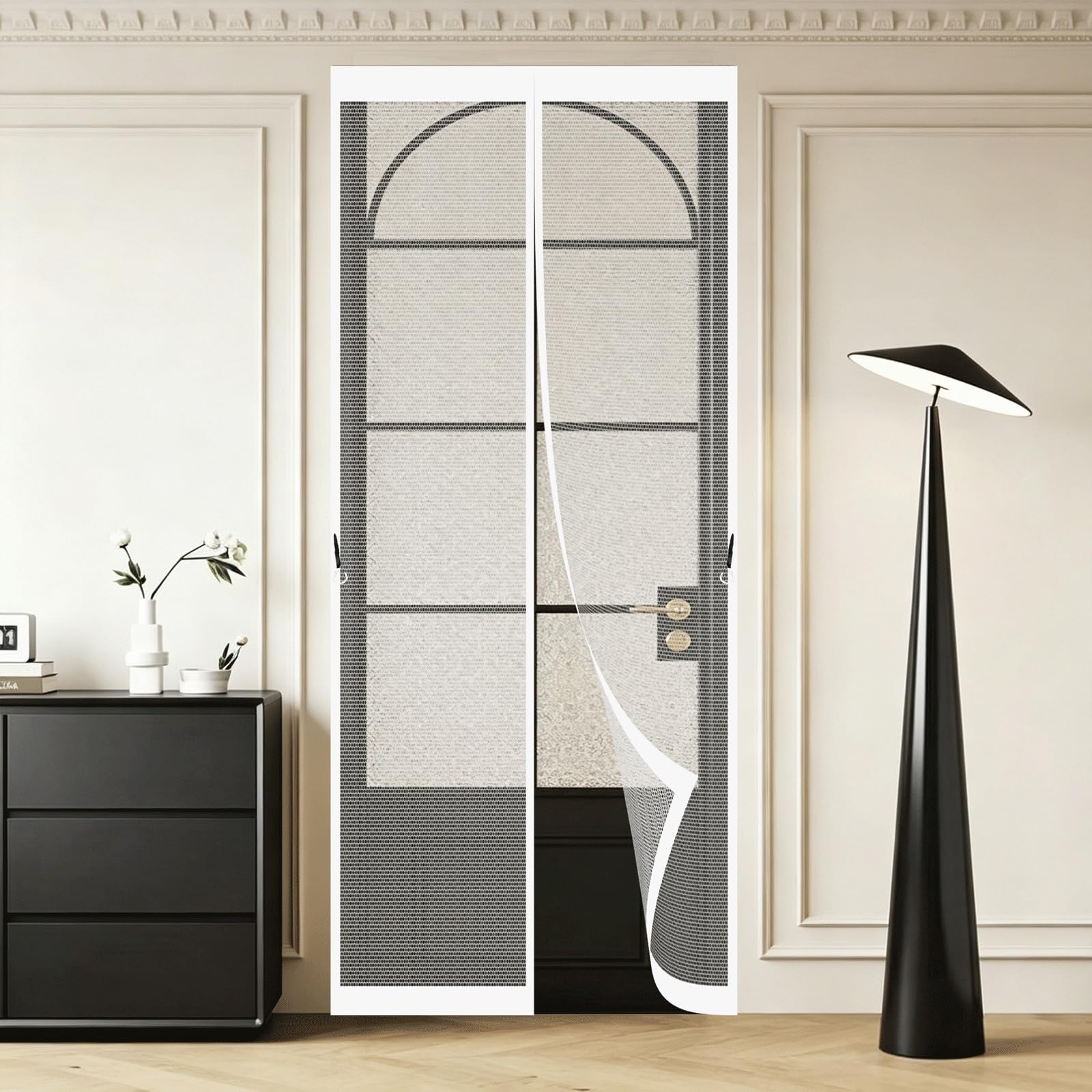 Fly Screen for Doors 150 x 320 cm with Stay Open Buckles Magnetic Top-to-Bottom Seal Snaps Shuts Magnetic Fly Screens for Home, Living Room, Bedroom, Workshop, White