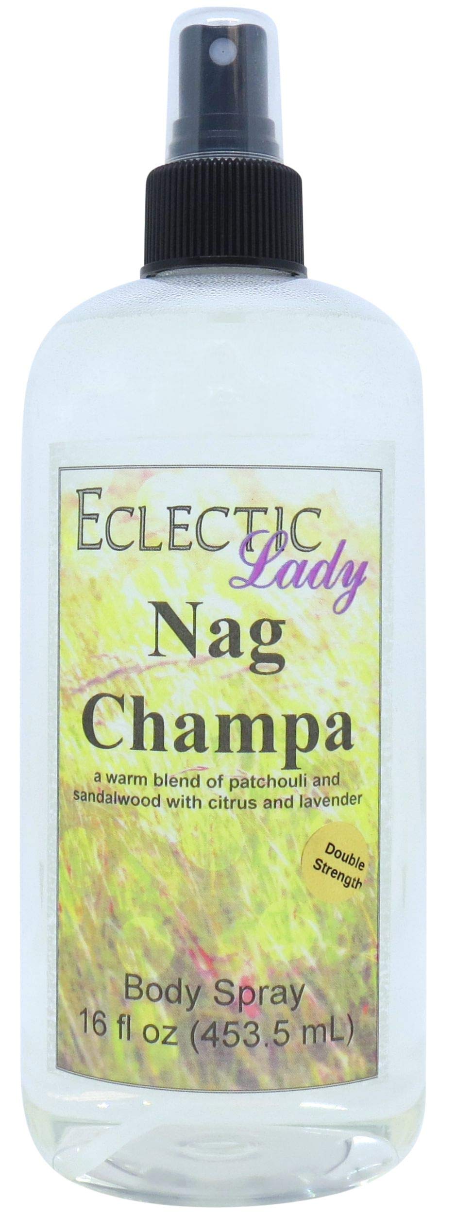 Eclectic Lady Nag Champa Body Spray, Double Strength, 16 ounces, Body Mist for Women with Clean, Light & Gentle Fragrance, Cologne with Soft, Subtle Aroma For Daily Use