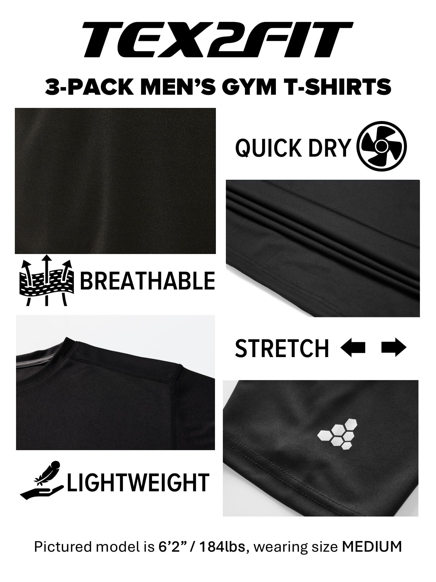 TEX2FIT Men's 3 Pack Active Sport Quick Dry T-Shirts — view 3