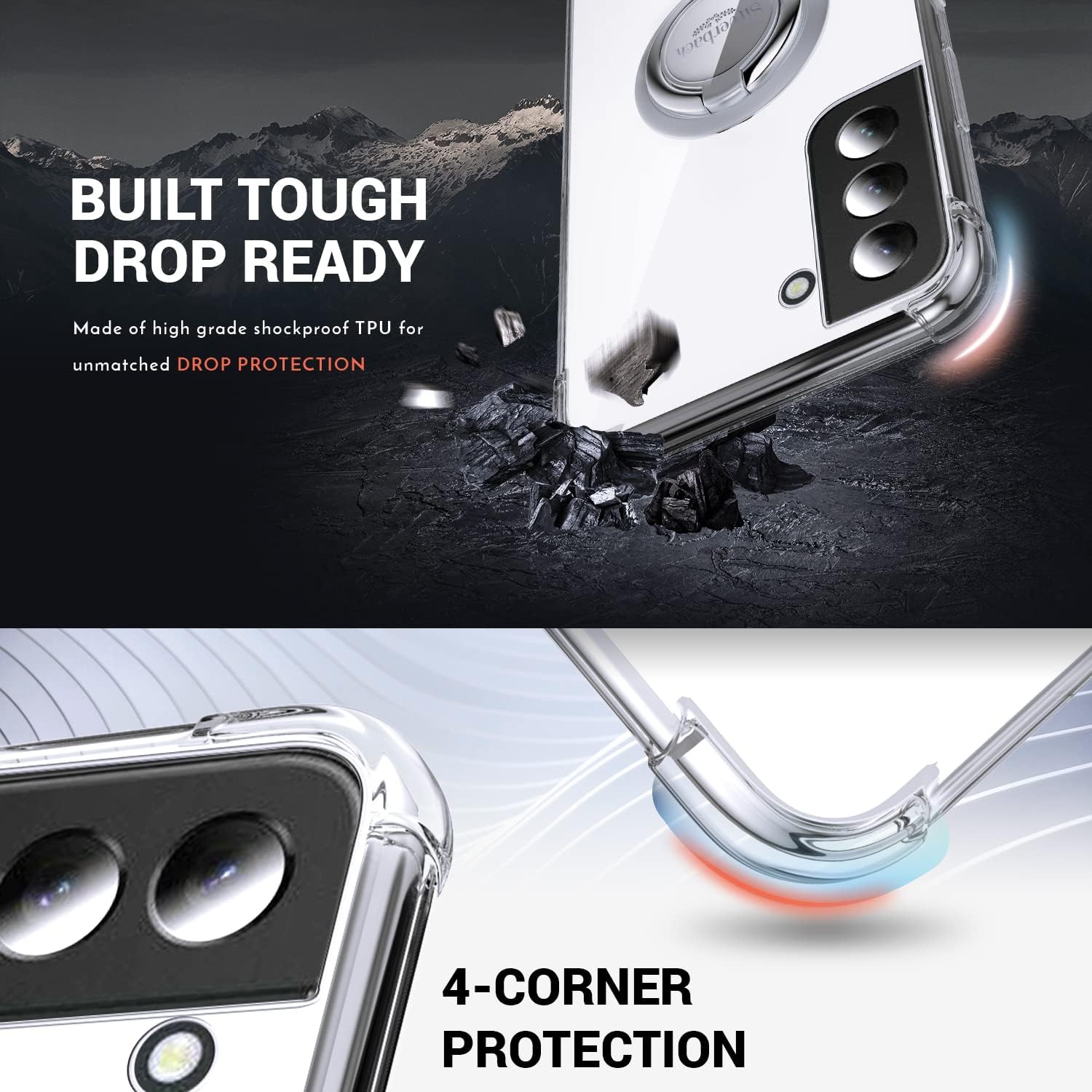 Silverback for Samsung Galaxy S22 Plus Case Clear with Ring Kickstand, Protective Soft TPU Shock -Absorbing Bumper Shockproof Phone Case for Galaxy S22 Plus -Clear