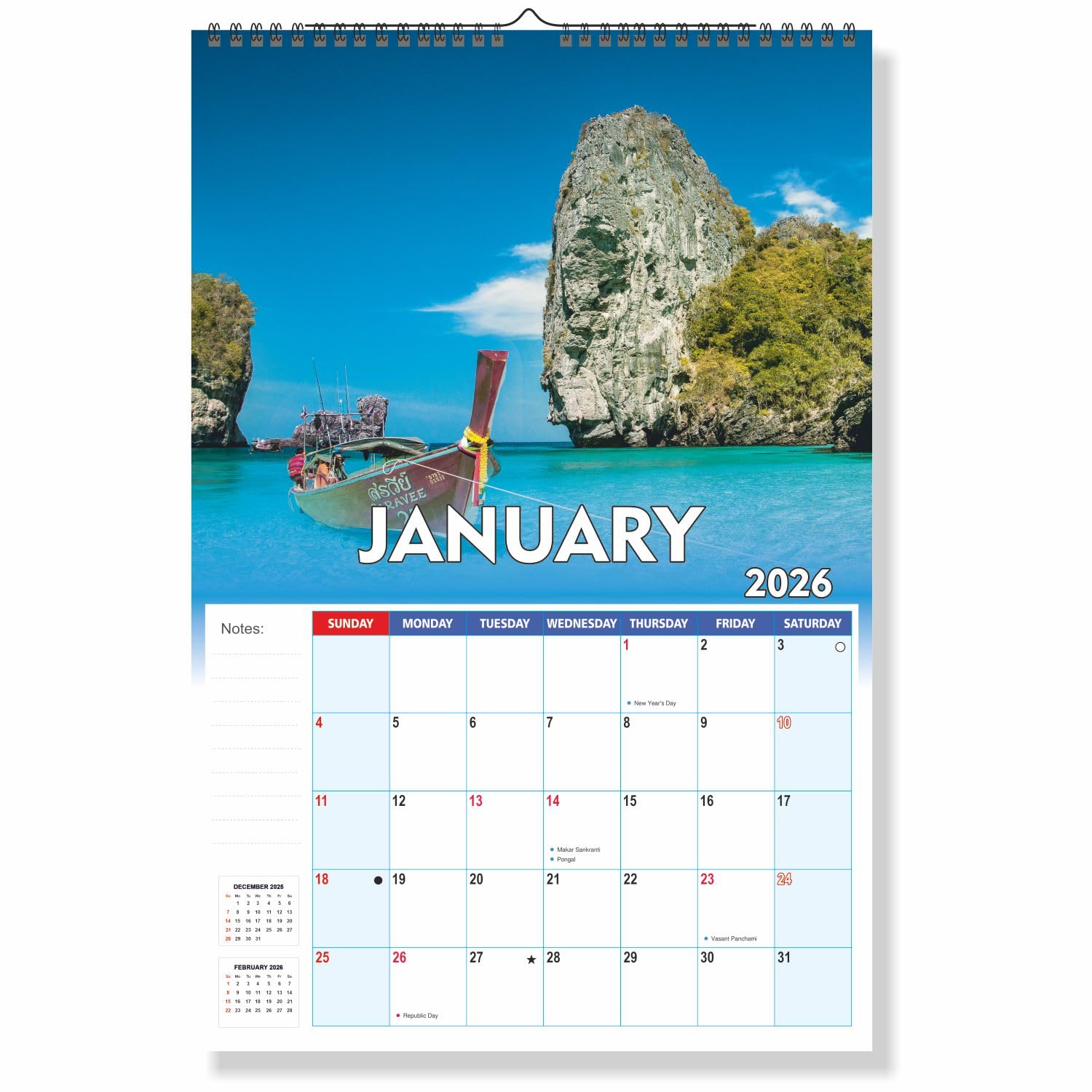 2026 Wall Calendar | 2 Sheeter Hanging Monthly Planner with Nature Beauty | Premium 130 GSM Art Paper, Spiral Binding | Size 12.5 x 18.75 Inches | 2026 Monthly Calendar – Large Desk & Wall Planner with Thick Paper, Tear-Off Sheets, Big Writing Space, Notes Section, Perfect for Home, Office, School & Work Schedule Organization (Z02 Nature)-image-24
