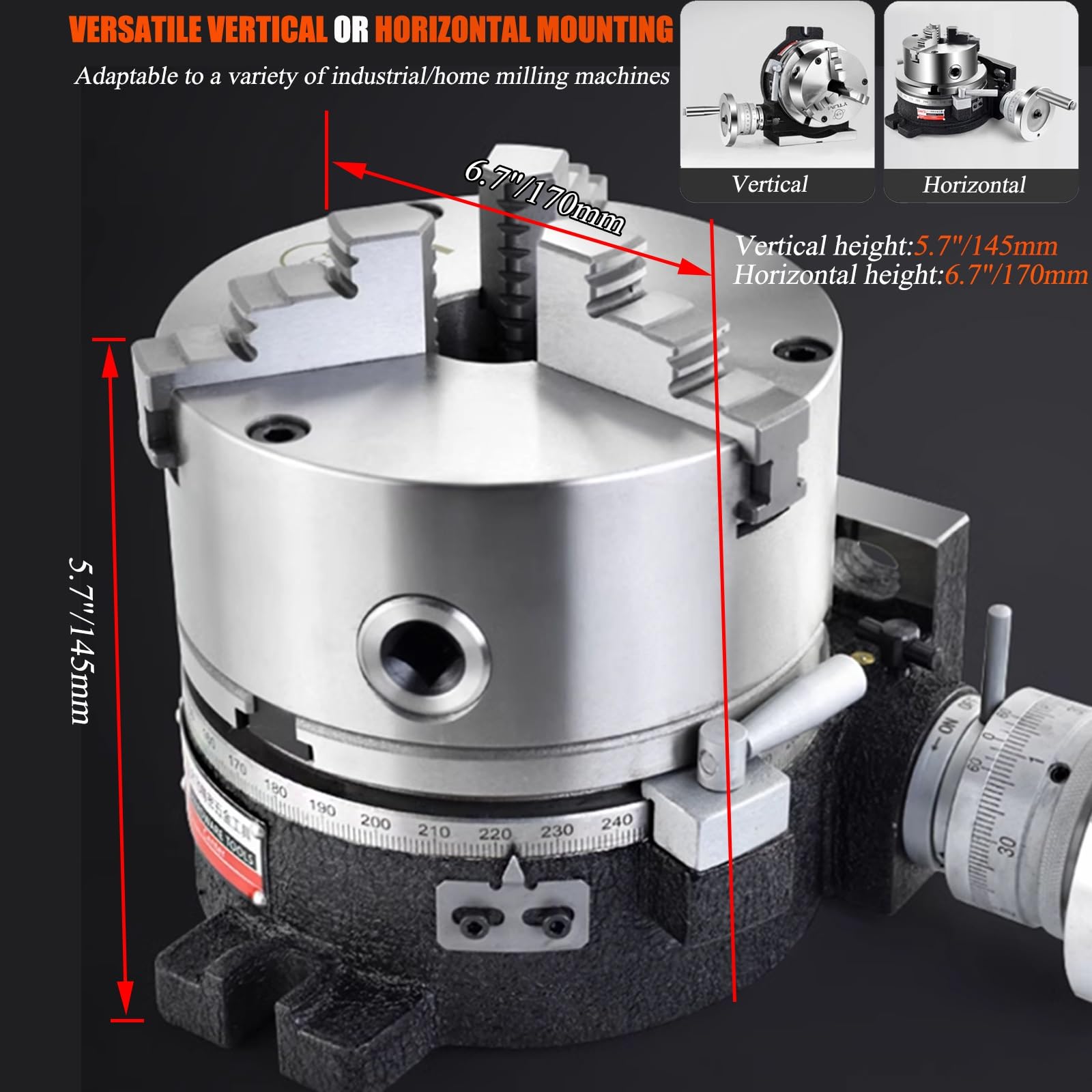 Fresado de precisión de 4 Pulgadas / 110 mm con Mandril de Tres mordazas de 3 Pulgadas / 80 mm, Mesa rotativa para Las Herramientas de indexación en ingeniería de fresado