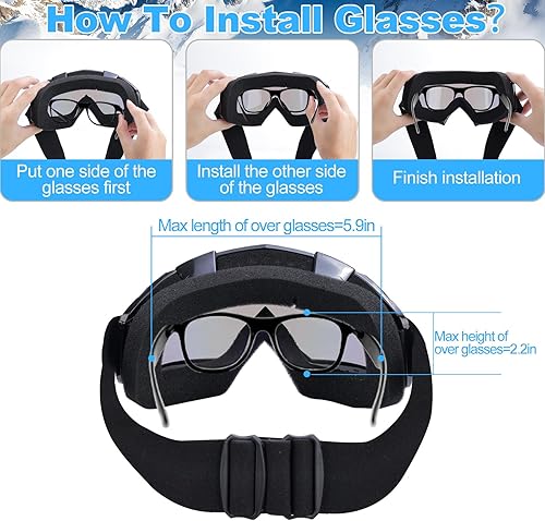 Miniatura 6 de VSIFEHSO Gafas de esquí ligeras para snowboard, con visión amplia, protección UV, compatible con casco, gafas de nieve para hombres y mujeres, gafas