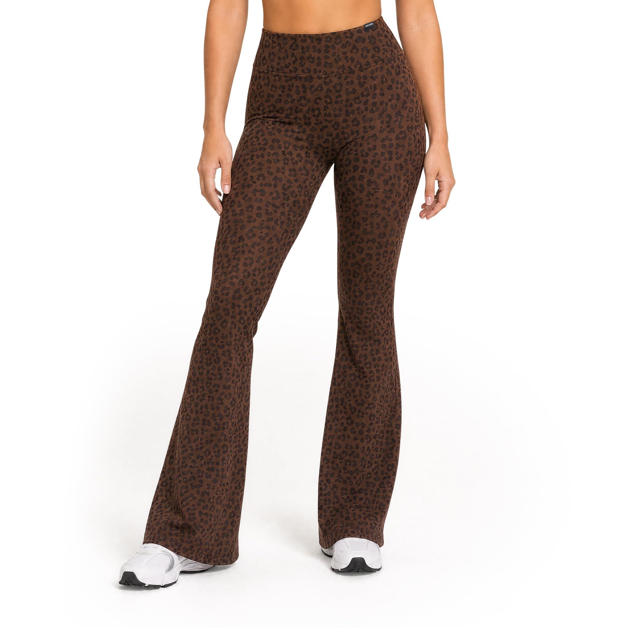 SMILODOX Schlagleggings Damen Lithara Solid, Flared Bootcut Sporthose mit fest angenähtem Leo-Umschlag, High Waist Leggings mit 4-Wege-Stretch, blickdichte Fitnesshose für Yoga, Gym und Alltag
