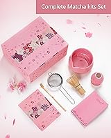 Vista 6 de ZENS Matcha Whisk Set, 6pcs Matcha Set Pink Includes 15oz Ceramic Bowl and Bamboo Whisk (Chasen Holder) Scoop, 304 Sifter & Pink Tea Mat, Japanesse
