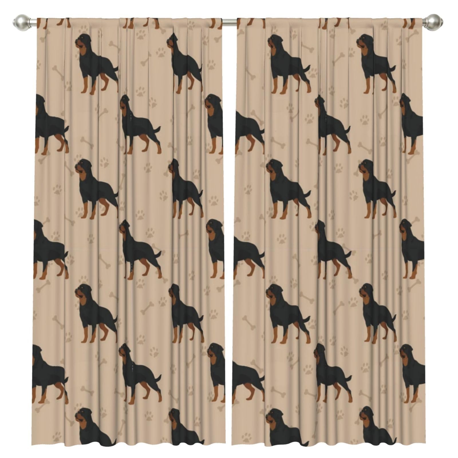 InOmak Rottweiler Dog With Foot Prints And Bones, 2 Panels Window Curtains 52 x 84 Inch Blackout Curtains for Living Room Bedroom