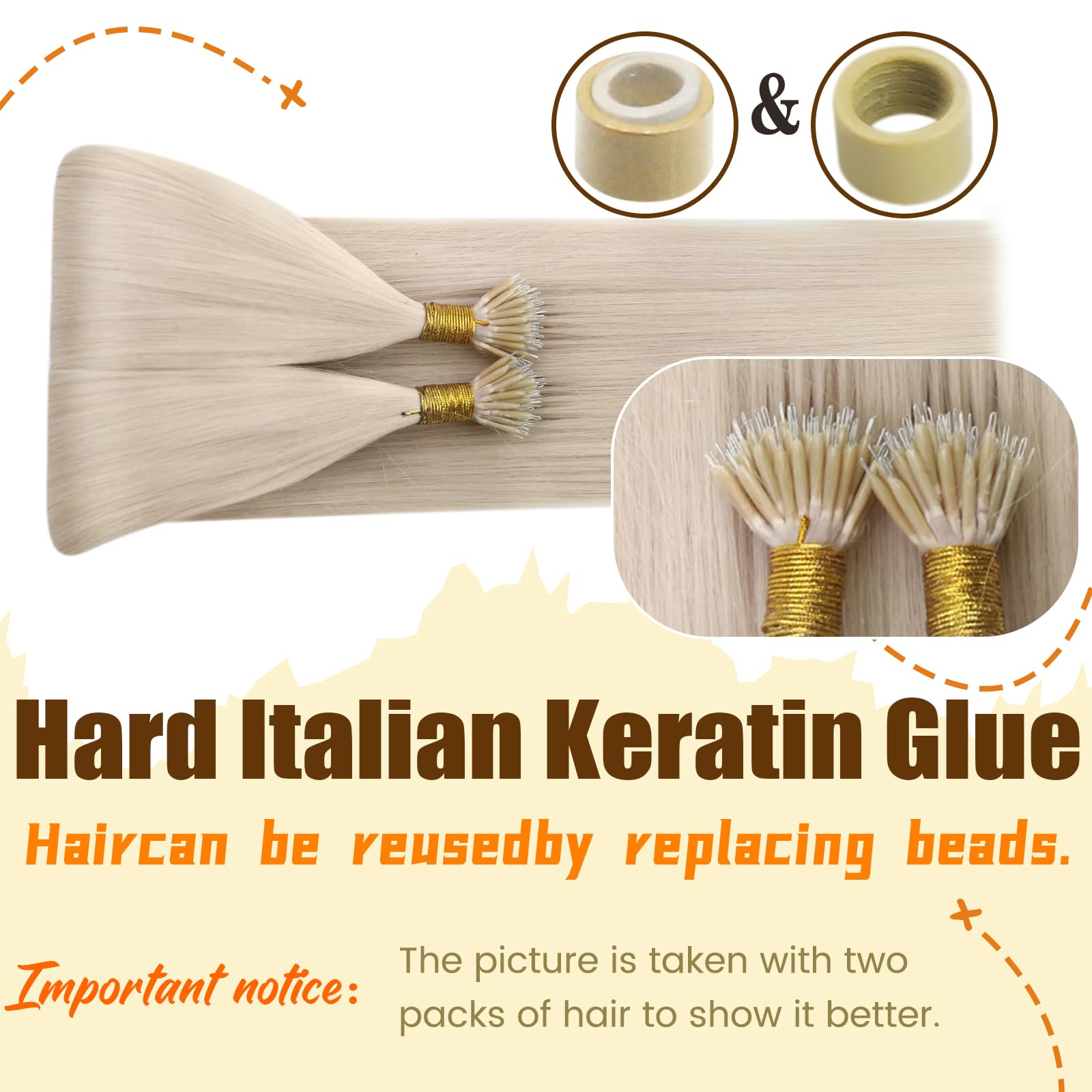 Ugeat Nano Ring Hair Extensions Real Human Hair Platinum Blonde 24 Inch Nano Beads Hair Extensions Human Hair Platinum Blonde 50S 50S - Image 3