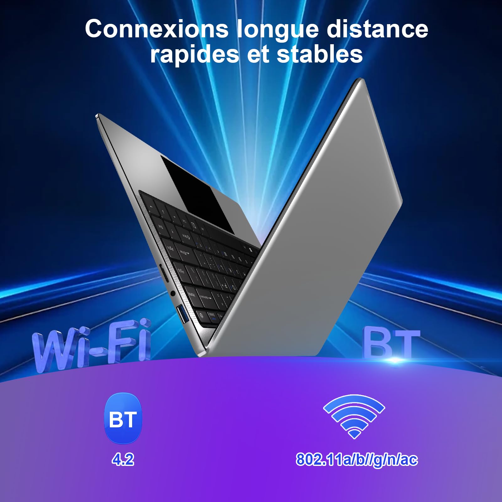 bvate Ordinateur PC Portable 14 Pouces 8+256Go Win11 Celeron N4020 Support 1 to SSD Expansion 2.4G+5G WiFi Bluetooth 4.2 USB HDMI 1920 x 1080 FHD Membrane de Clavier AZERTY - Argent-005