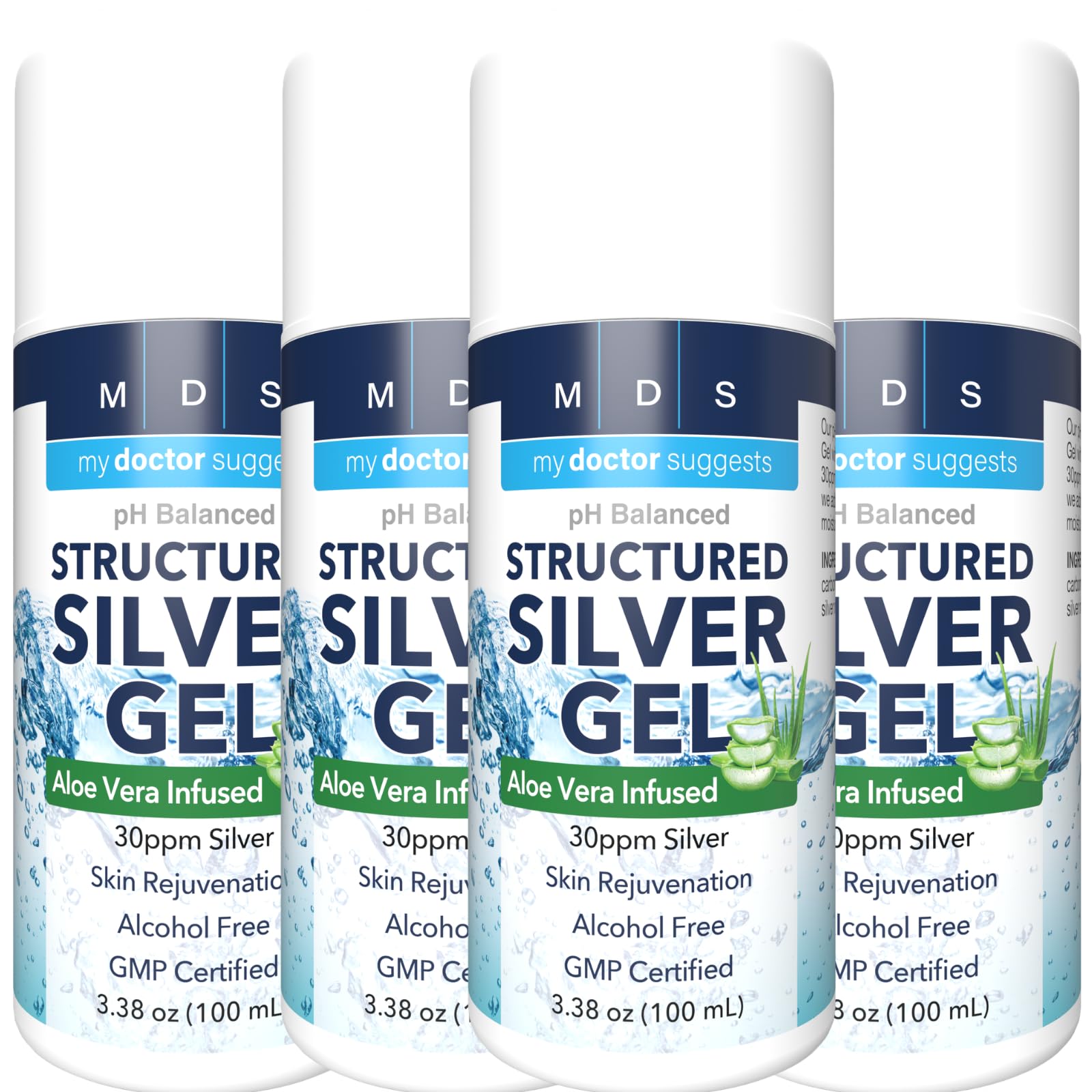 Extra Strength Colloidal Silver Gel 30ppm with Aloe Vera - pH Balanced Structured Silver - &amp; Relieve - (4 Pack)