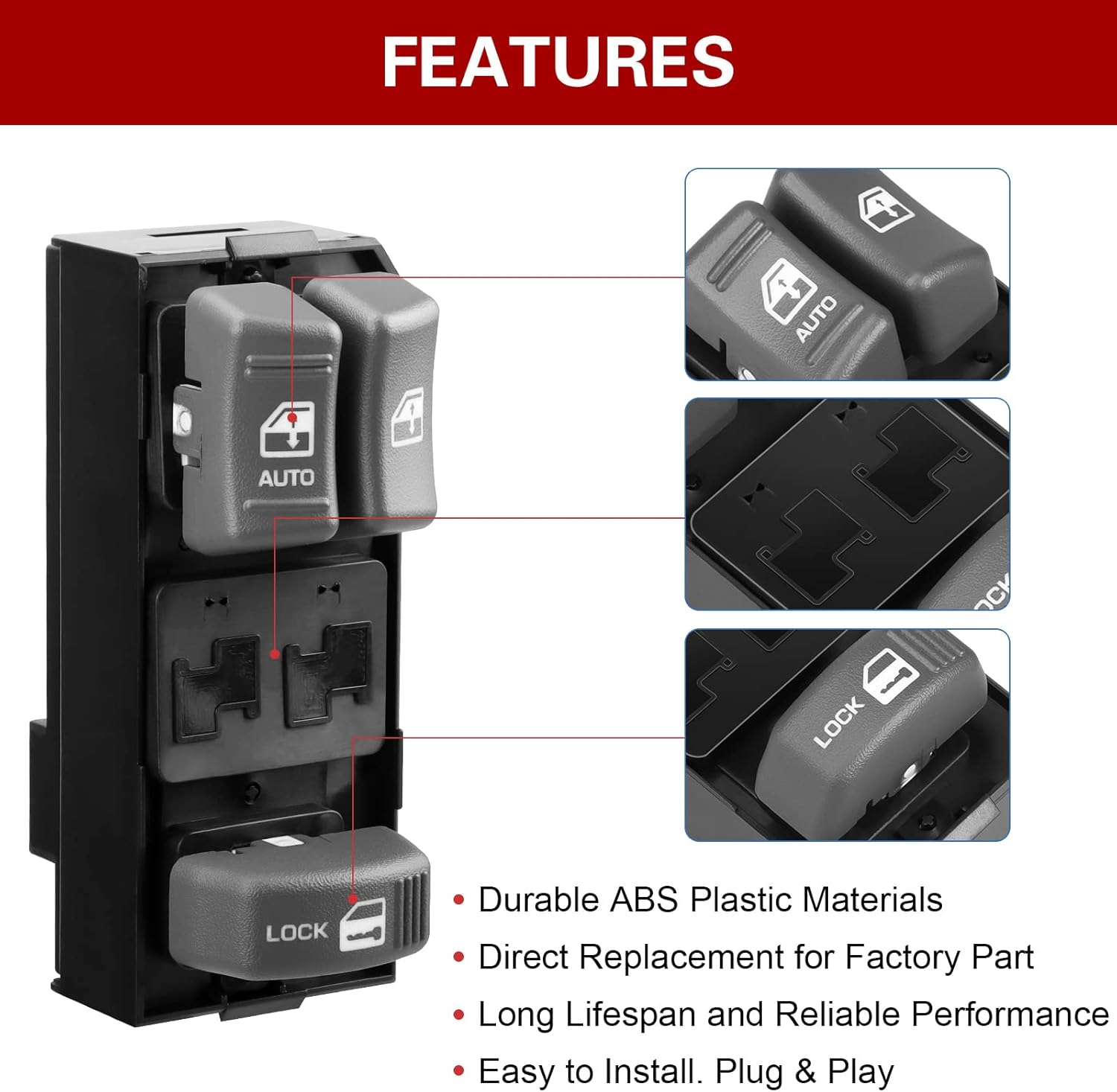 LCWRGS Master Power Window Switch - Compatible with 1995-2000 Chevy Tahoe & Yukon, 1995-1999 Chevy & GMC C1500/K1500, Replace 15151356, 19244656